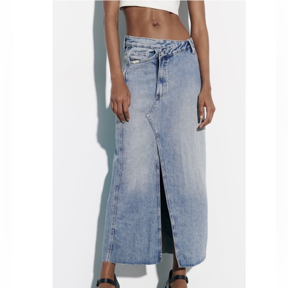 Zara TRF CROSSOVER LONG DENIM SKIRT - Picture 1 of 15